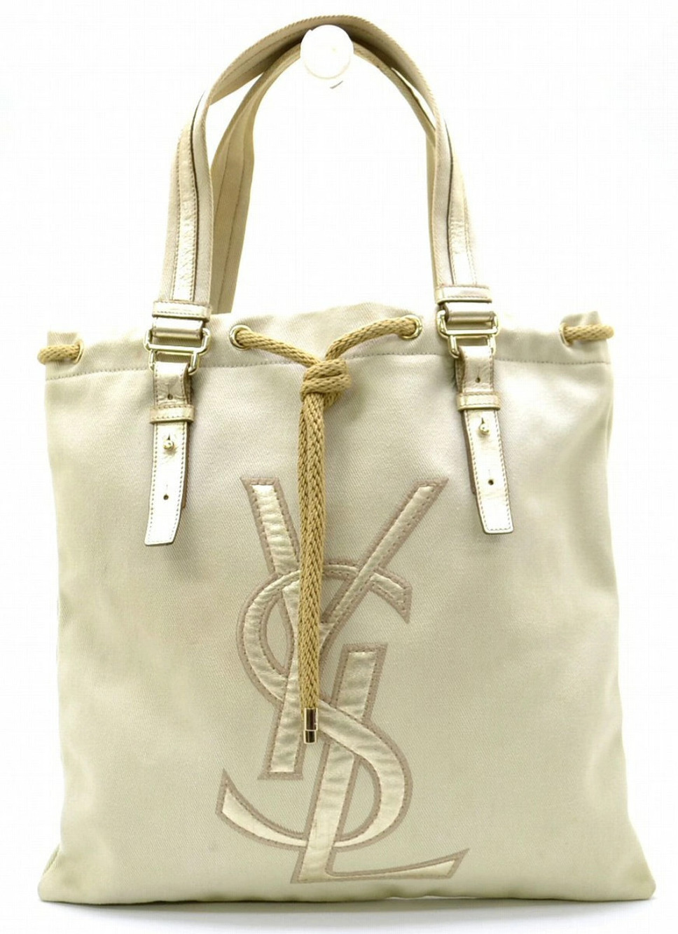 Saint Laurent Yves Yves YSL Kahala Tote Bag gusset Beige Cream gold 12 631